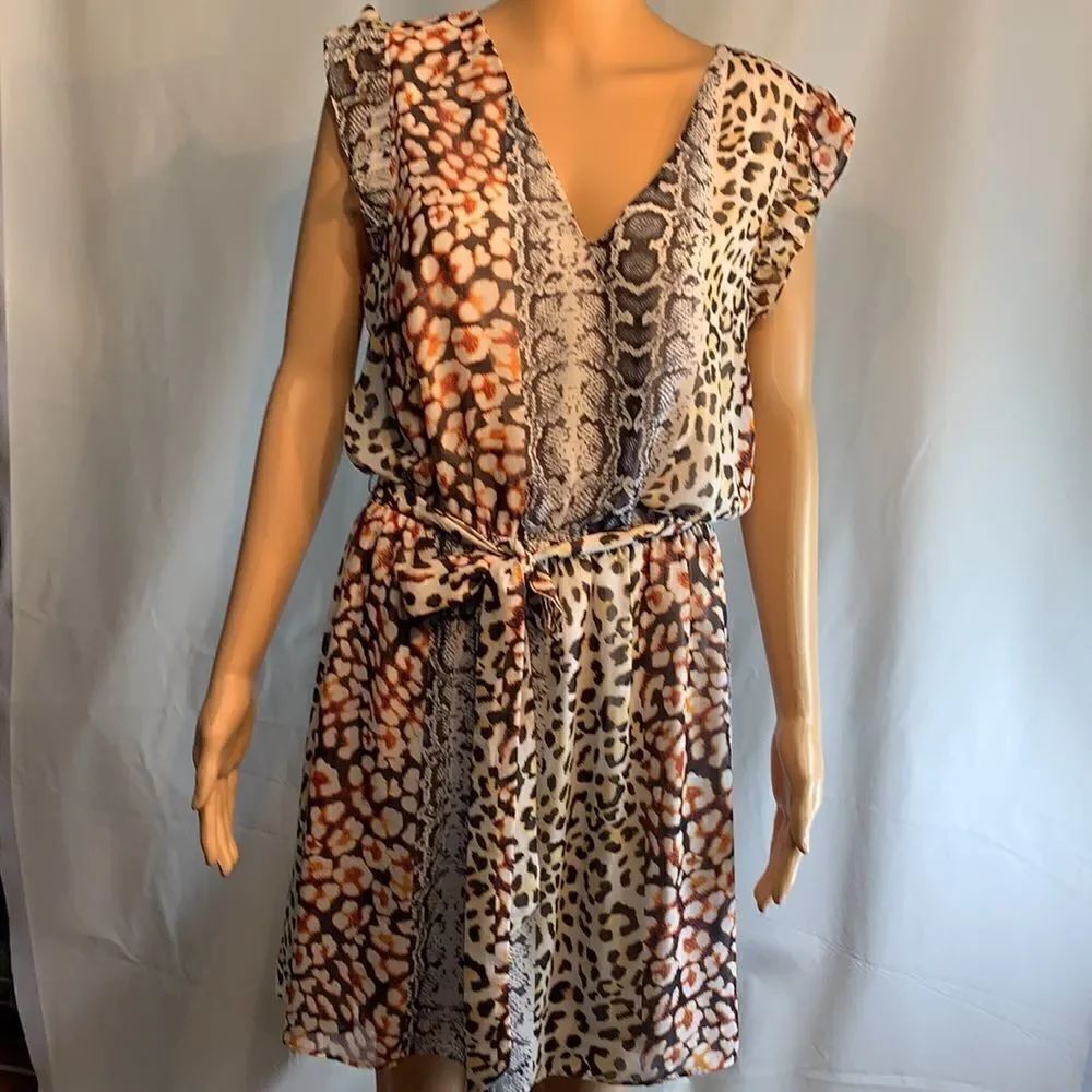 Express Leopard Print Mini Dress Large With Belt - Picture 2 of 13